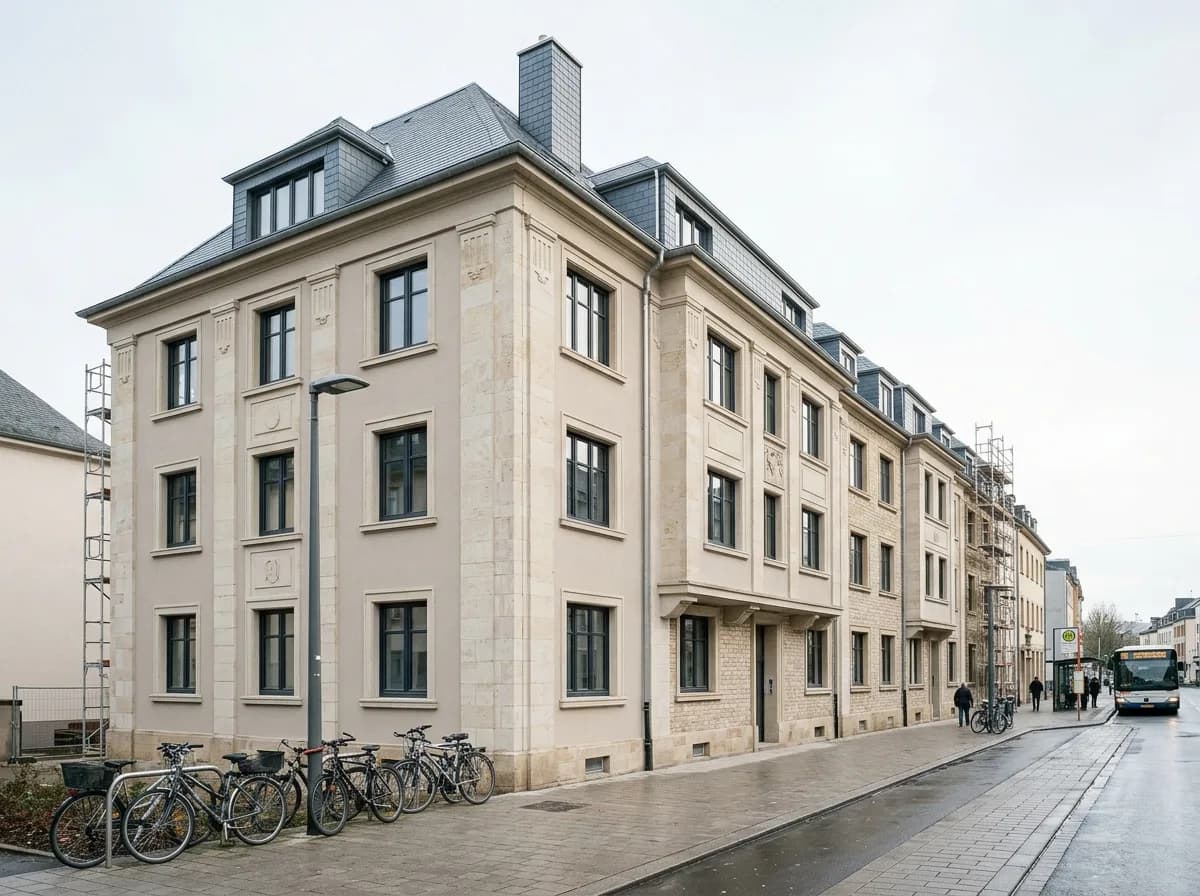 Immeuble de rapport des années 1930 à Esch-sur-Alzette, façade et toiture rénovées