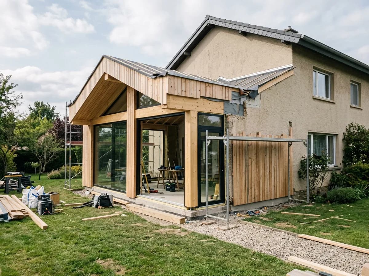 Extension contemporaine en ossature bois adossée à une villa des années 70 à Strassen